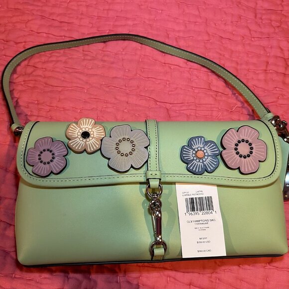 CUSTOM ONE OF A KIND Coach Hamptons Bag with Tea Roses & Bonus Bag Charms NWT - Picture 1 of 16